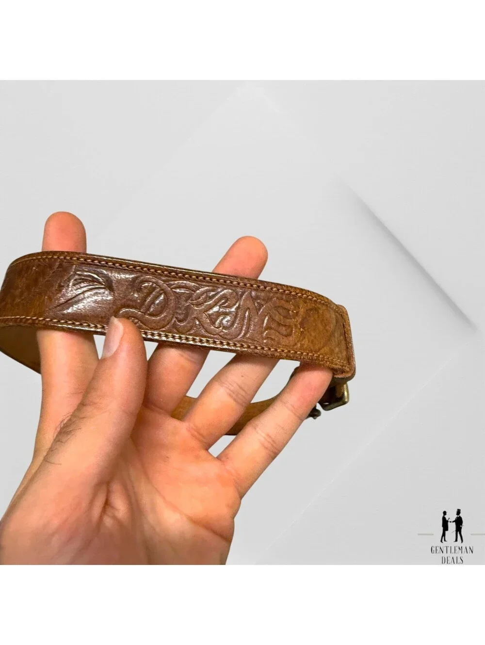 DKNY Womens P/S Western Leather Handtooled Belt Brass Buckle Y2K M/L